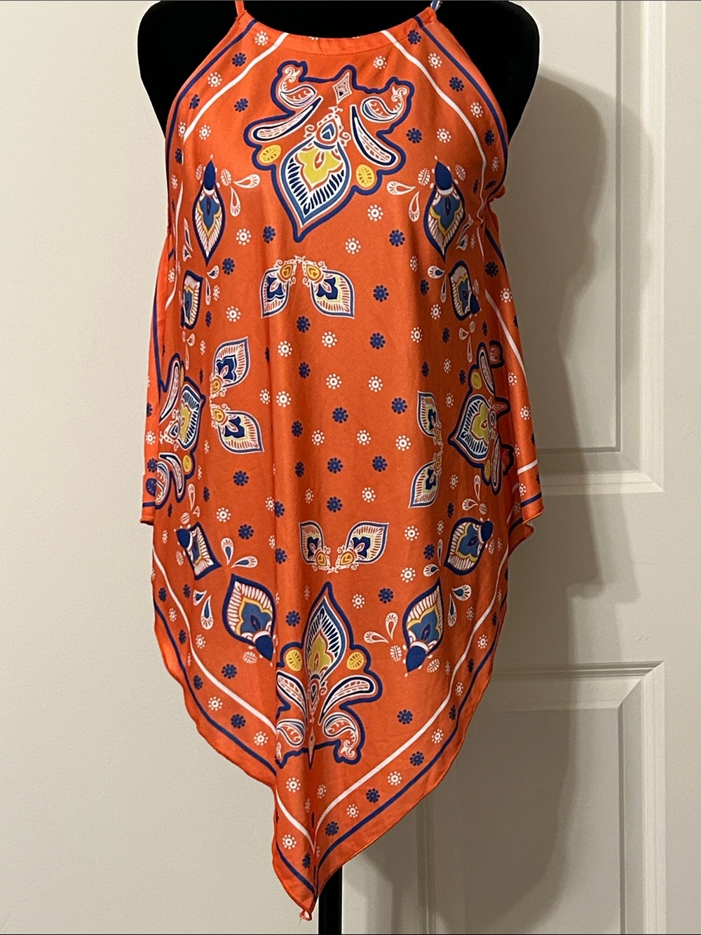 Zara Orange Paisley Handkerchief Style Sleeveless Top